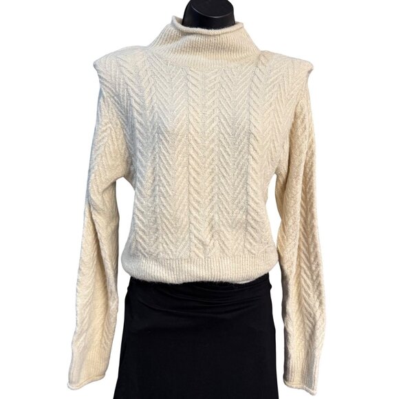 ASTR The Label Womens Sweater S Ivory Cable Knit Mock Neck Cropped - Picture 1 of 11